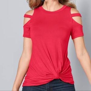 VENUS TWISTED KNOT DETAIL TOP WOMENS COLD SHOULDER RED/ORANGE SIZE 1X